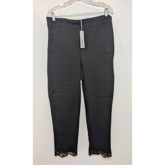 Chico’s Brigitte So Slimming Lace Hem Ankle Pants 12 NWT Black Office Siren - Picture 5 of 8